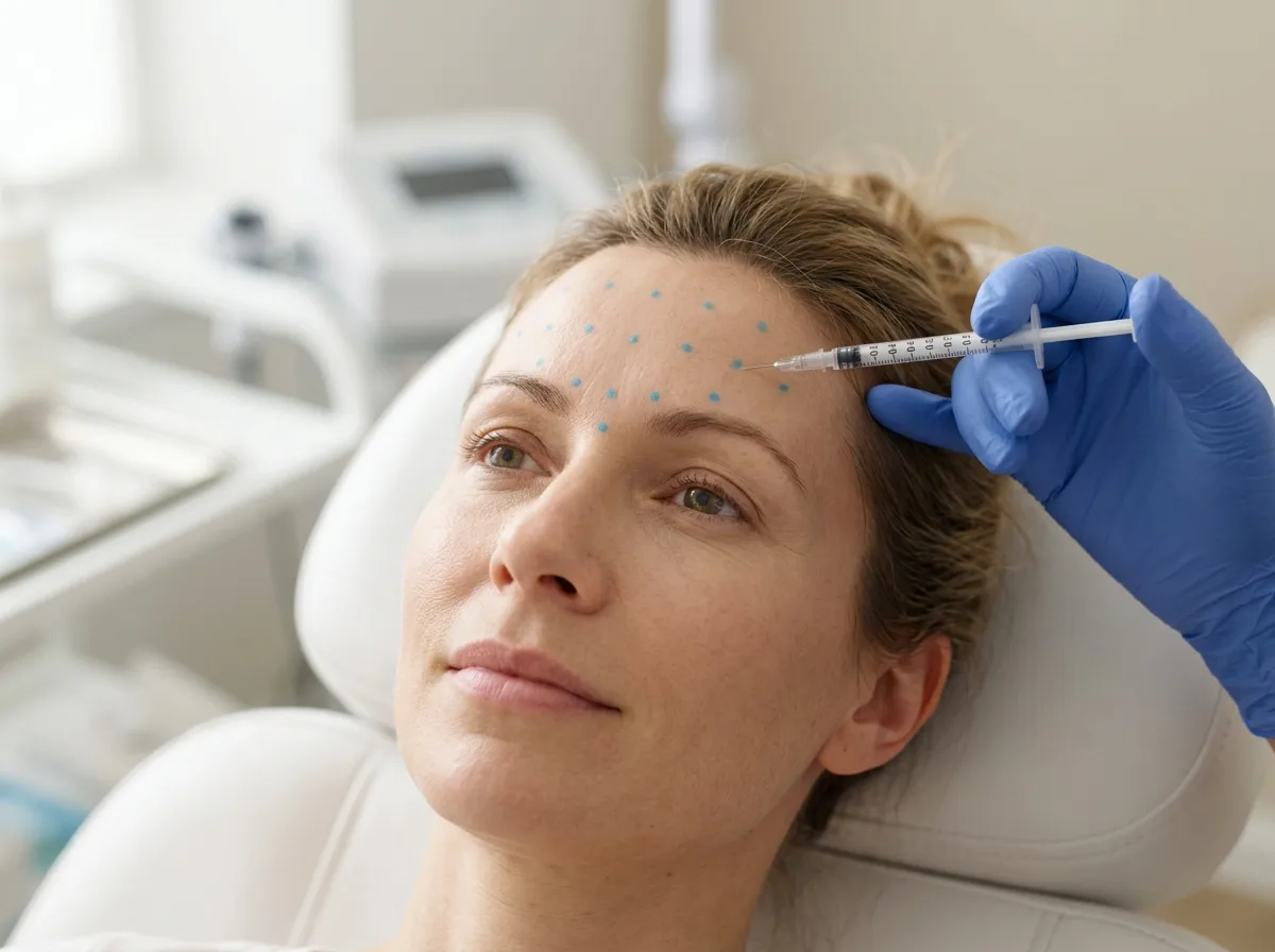 Aplicação de Botox na região da testa de uma paciente