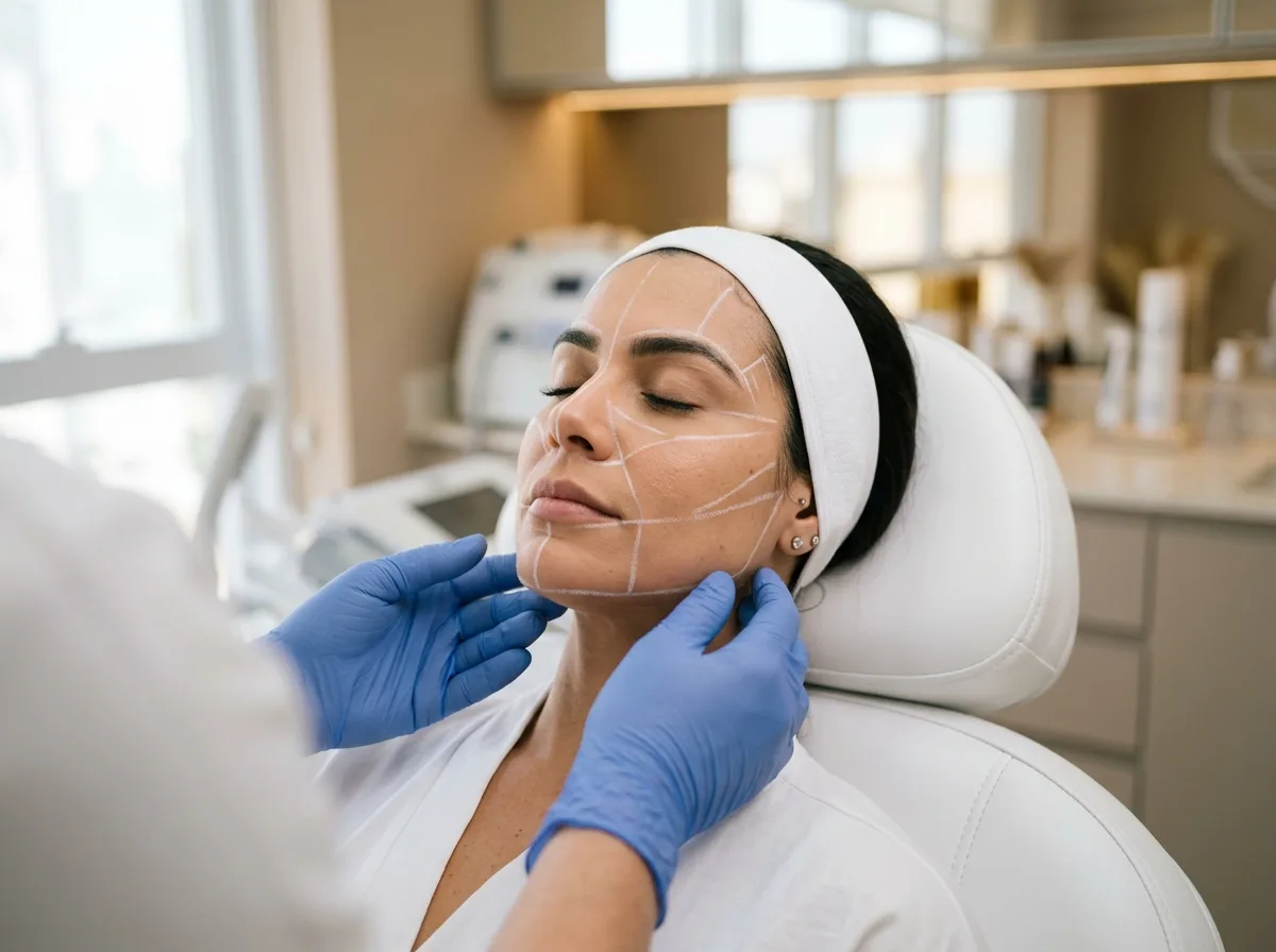 Planejamento facial realizado em paciente durante avaliação de harmonização