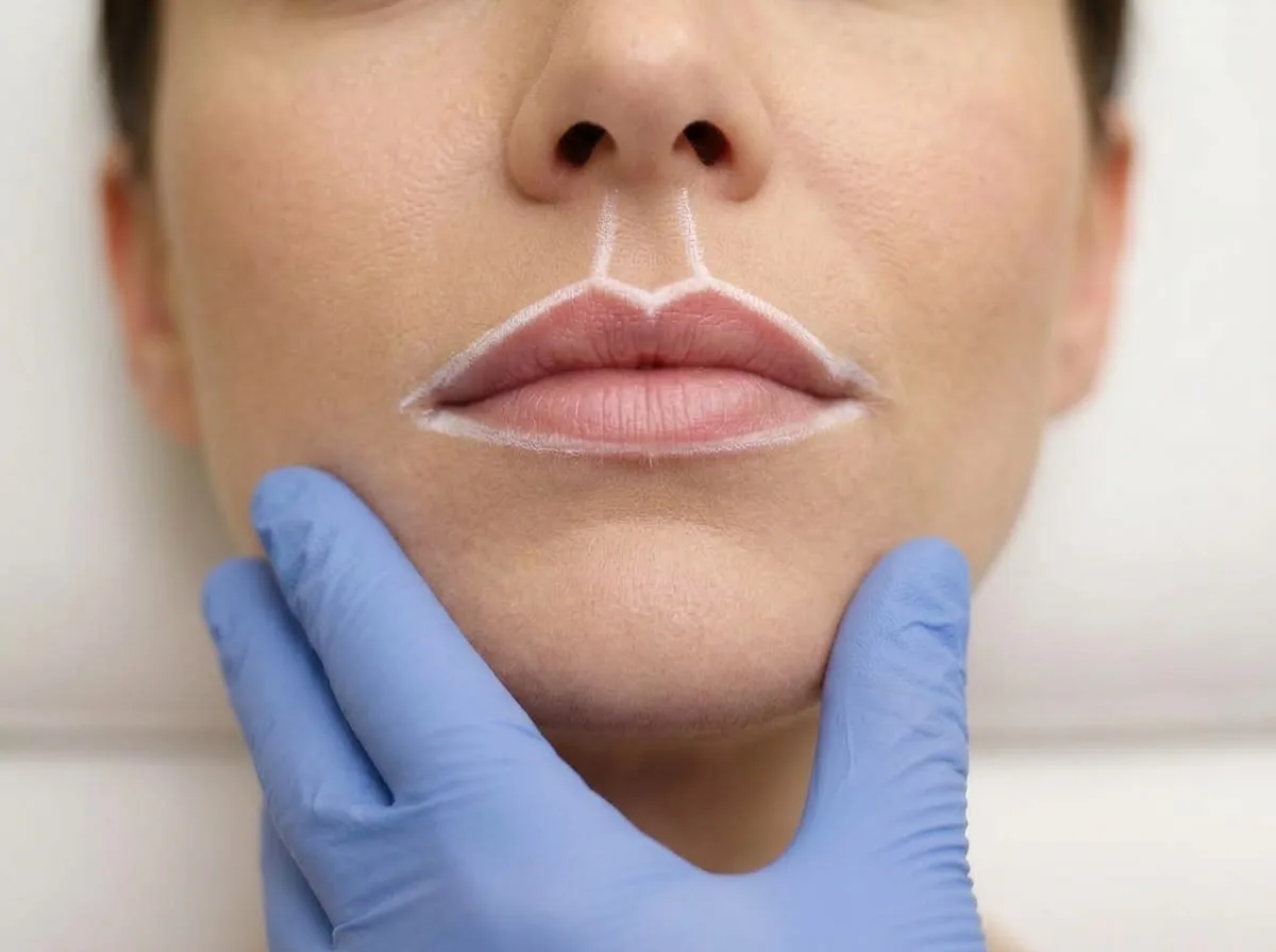 Planejamento do contorno dos lábios para preenchimento labial